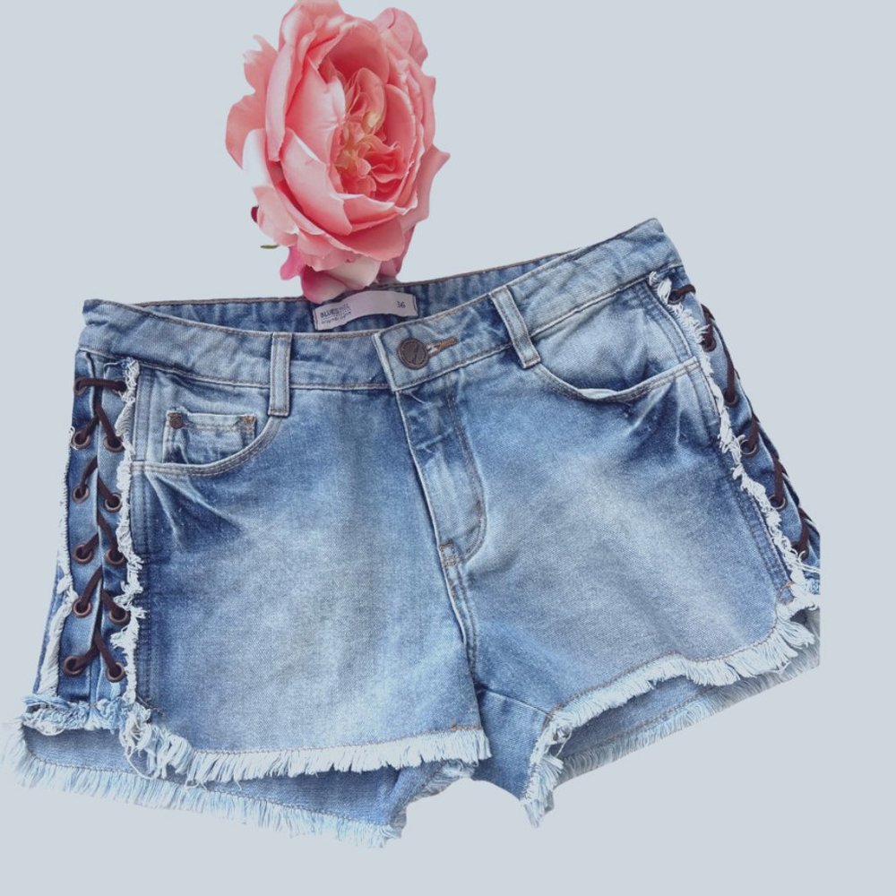 BlueSteel Denim Jean Shorts with Leather Ties Size Size 2